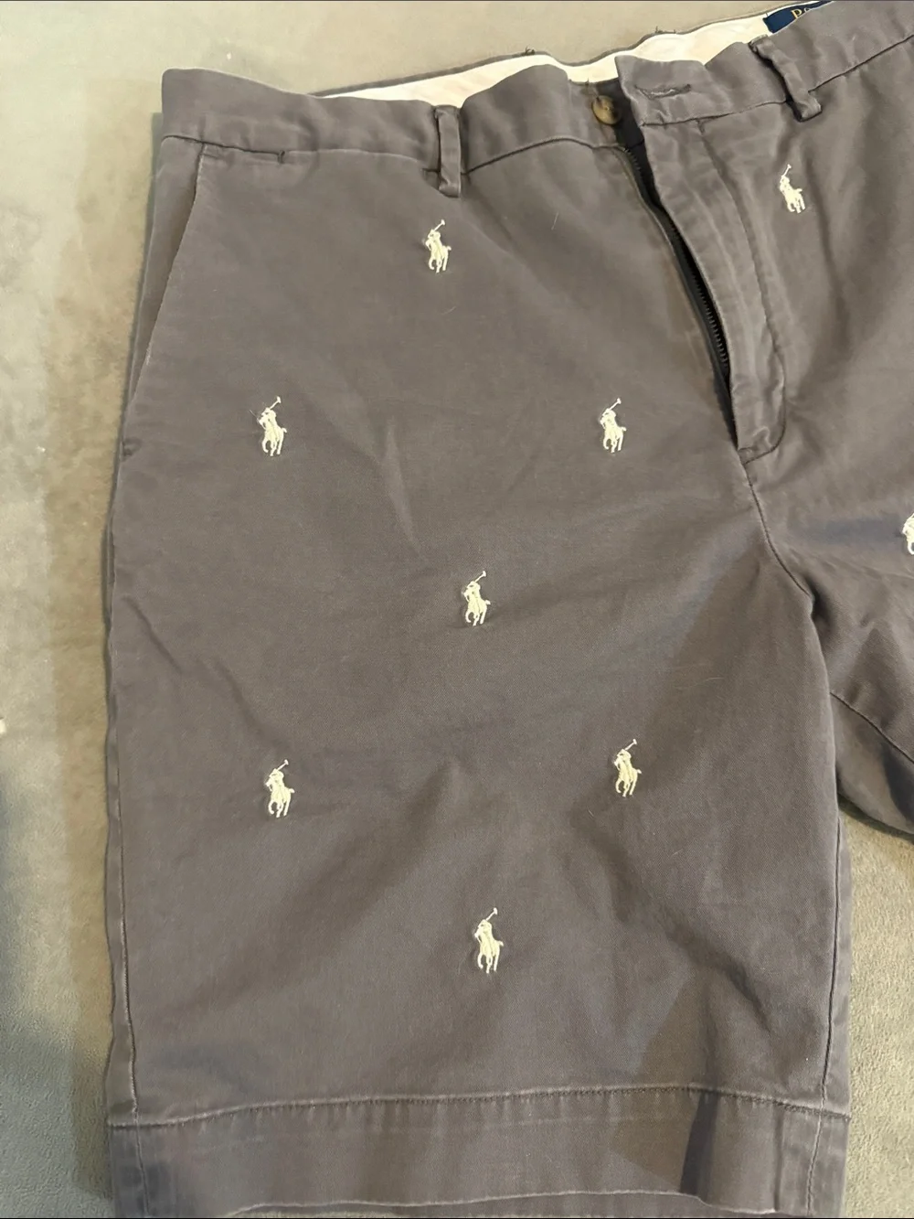 Polo by Ralph Lauren Embroidered Gray Cotton Chino Shorts